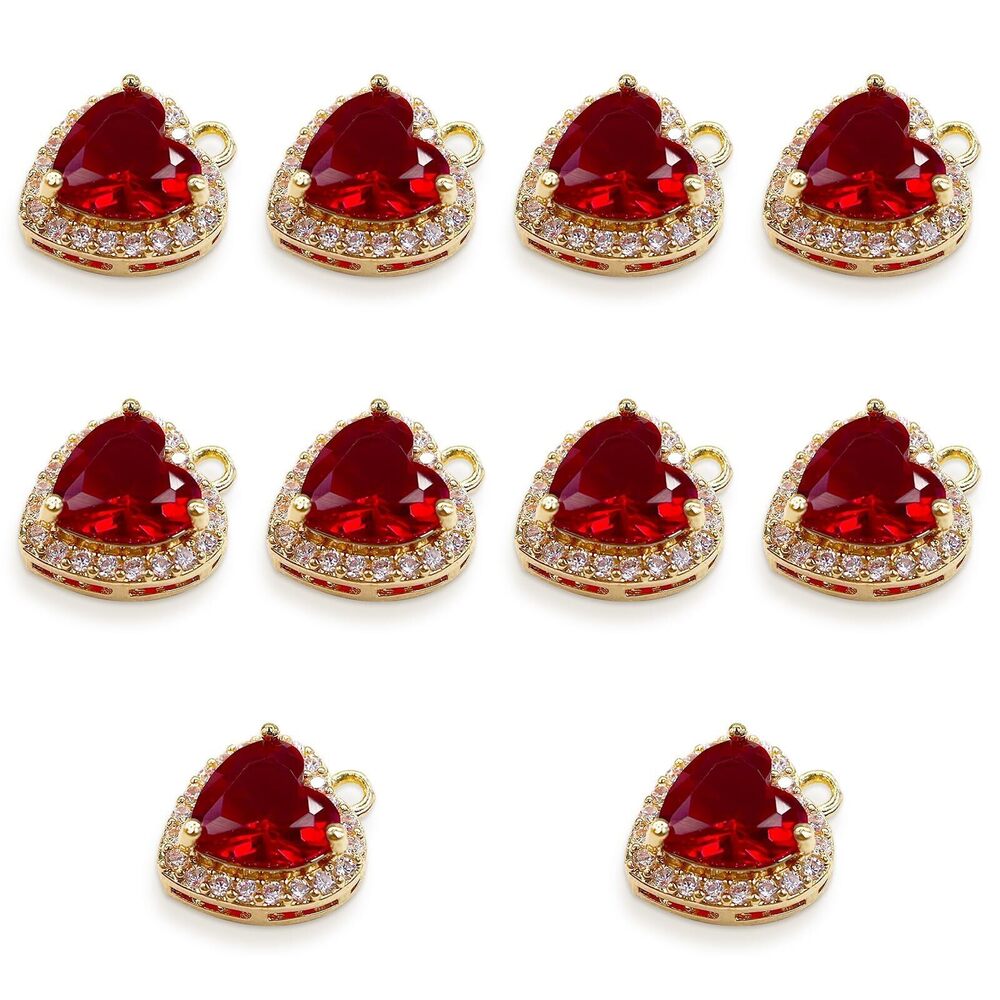2996 10Pcs Heart Charms Red Crystal Around Full Zircon Rhinestone Pendants